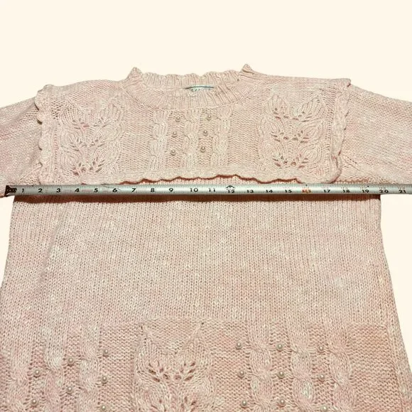 Vintage 80s Ashley S. Pastel Pink Pearl Detail Pullover Sweater- Size M - Picture 6 of 7